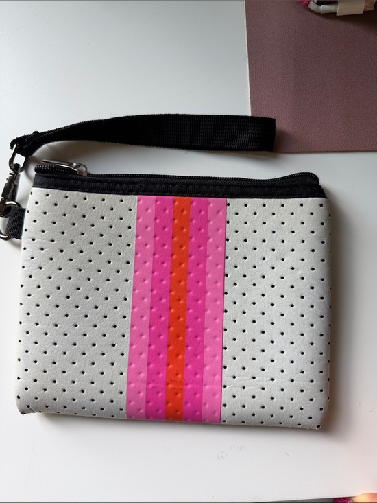 Handbags - Wristlet Pouch in White with Pink & Red Stripes